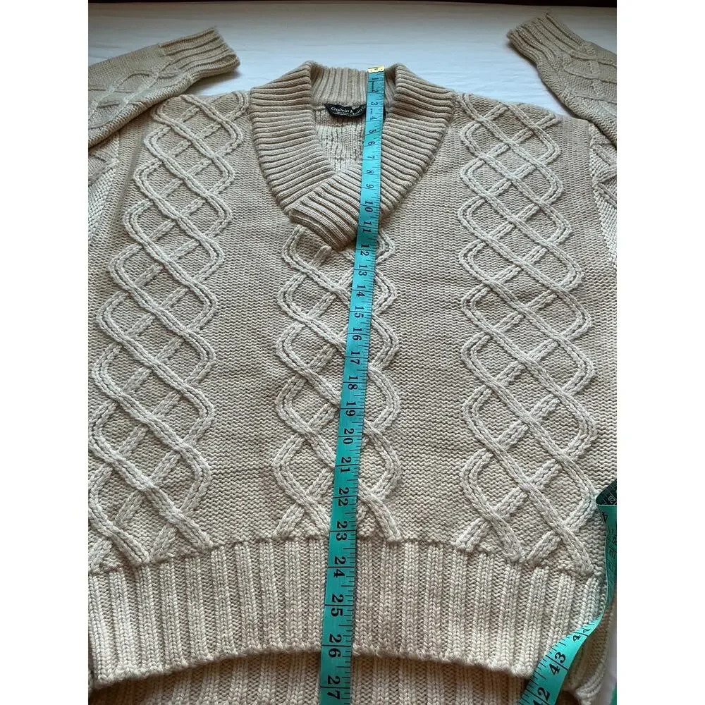 Vintage Calvin Klein 70s Men's Wool Cable Sweater Large Cream